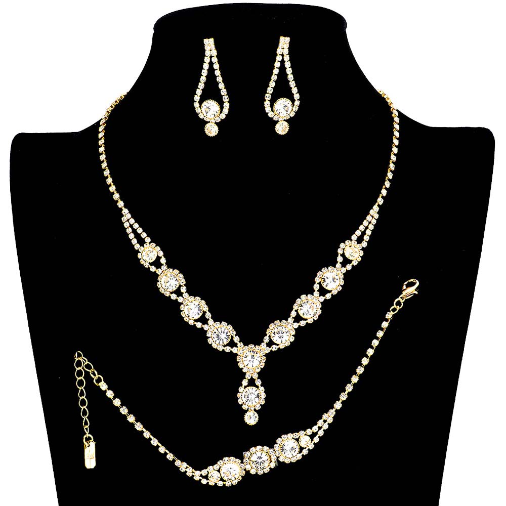 Gold 3PCS Rhinestone Bubble Necklace Jewelry Set, These glamorous Rhinestone Bubble jewelry sets will show your perfect beauty & class on any special occasion. The elegance of these rhinestones goes unmatched. Great for wearing at a party! Perfect for adding just the right amount of glamour and sophistication to important occasions. These classy Rhinestone Bubble Jewelry Sets are perfect for parties, Weddings, and Evenings.