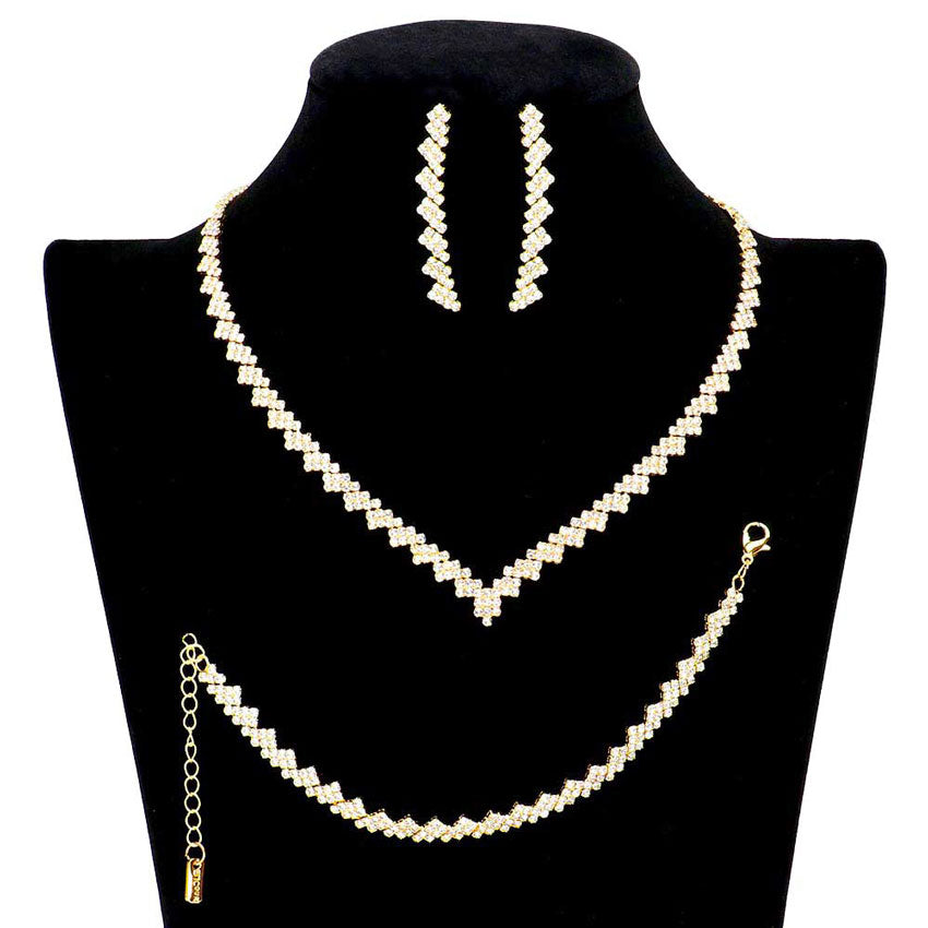 Gold 3PCS Rhinestone Pave Necklace Jewelry Set. These gorgeous rhinestone pieces will show your class in any special occasion. The elegance of these Stone goes unmatched, great for wearing at a party! . Perfect for adding just the right amount of glamour and sophistication to important occasions. These classy marquise necklaces are perfect for Party, Wedding and Evening. Awesome gift for birthday, Anniversary, Valentine’s Day or any special occasion.