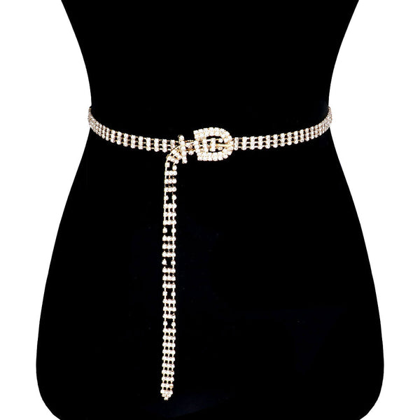 Gold 3 Rows Rhinestone Pave Embellished Detail Buckle Belt Rhinestone Belt, luminous crystals adds luxurious shine to this eye-catching rhinestone belt, dare to dazzle with this radiant accessory, coordinates with any ensemble, ideal for Bride, Wedding, Prom, Sweet 16, Quinceanera, Graduation, Party, Cocktail. Perfect Gift.