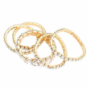 Gold 5PCS Rectangle Round Stone Stretch Multi Layered Bracelets, Add this 5 piece multi layered bracelet to light up any outfit, feel absolutely flawless. perfectly lightweight for all-day wear, coordinate with any ensemble from business casual to everyday wear, put on a pop of color to complete your ensemble. Awesome gift idea for birthday, Anniversary, Valentine’s Day or any special occasion.