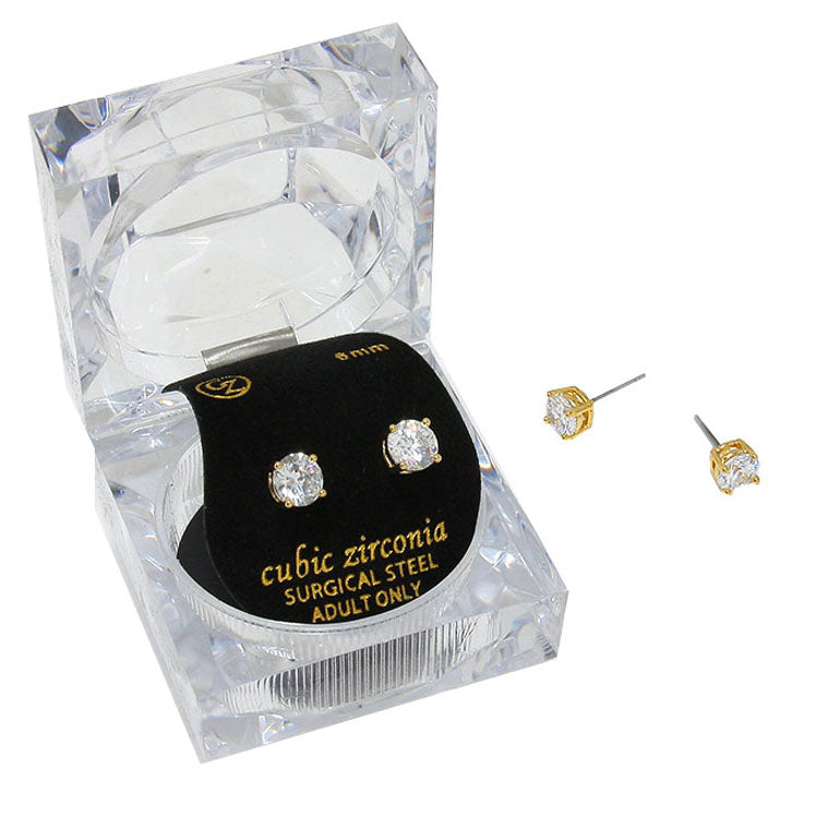 Gold 6 mm Round Cut Crystal Cubic Zirconia CZ Stud Earrings. Beautifully crafted design adds a gorgeous glow to any outfit. Jewelry that fits your lifestyle! Perfect Birthday Gift, Anniversary Gift, Mother's Day Gift, Graduation Gift, Prom Jewelry, Just Because Gift, Thank you Gift, Valentine's Day Gift.