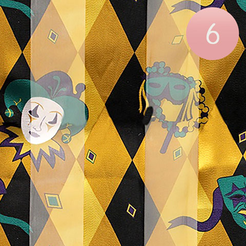 Gold 6PCS - Silk Feel Satin Mardi Gras Mask Pierrot Pattern Printed Scarves, on trend & fabulous, a luxe addition to your Mardi Gras costume. PERFECT for Mardi Gras Parades, Parties, Festivals, you name it! Fat Tuesday scarf, Mardi Gras Accessories, Purple Green & Gold, Mardi Gras costume, Mardi Gras Gift