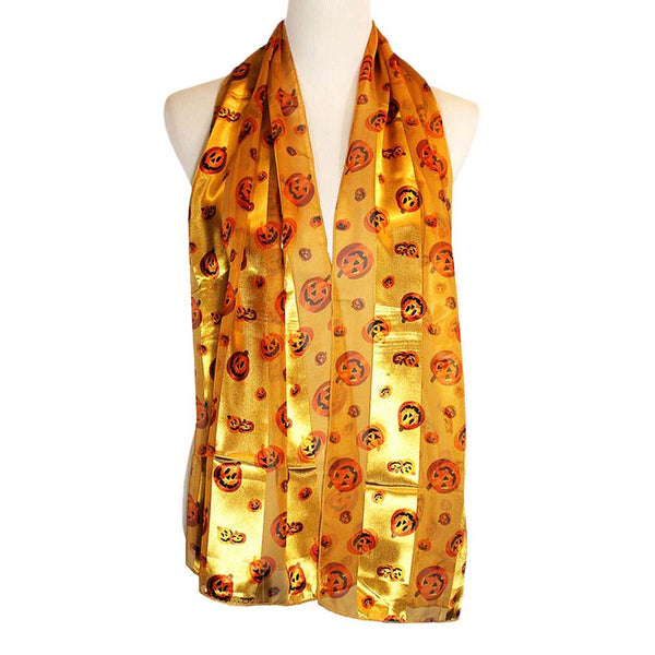 Gold 6PCS Silk Feel Striped Halloween Pumpkin Print Scarf, is trendy & fabulous, a luxe addition to any cold-weather ensemble. Great for daily wear in the cold weather and winter to protect you against the chill. It's a Silk Feel Striped Halloween Pumpkin Print scarf that amps up the glamour with a plush material that feels amazing snuggled up against your cheeks and gives you a unique look at the Halloween party. 