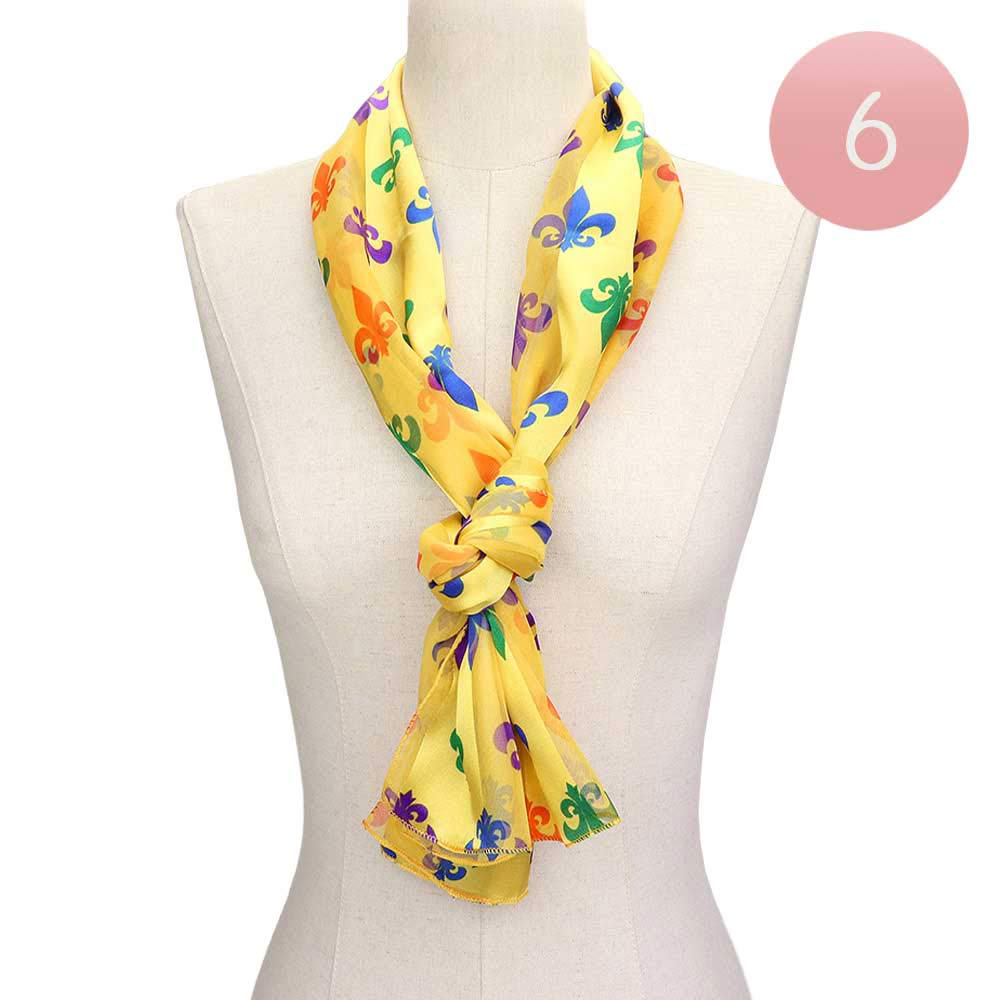 Gold 6PCS Silk Satin Mardi Gras Fleur de Lis Patterned Scarves, are beautifully designed with Fleur De Lis that will add a festive look and the color combination make you stand out. Wear these beautiful Mardi Gras-themed scarves to get immediate compliments. Highlight your appearance and grasp everyone's eye at any place.