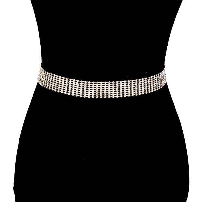 Gold 8 Row Crystal Embellished Rhinestone Pave Detail Glamorous Chain Belt, luminous crystals adds luxurious shine to this eye-catching rhinestone belt, dare to dazzle with this radiant accessory, coordinates with any ensemble, ideal for Bride, Wedding, Prom, Sweet 16, Quinceanera, Graduation, Party, Cocktail. Perfect Gift.