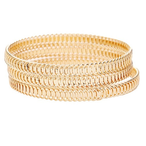 Gold 3pcs Abstract Metal Bangle Bracelets Ribbed Metal Stackable Bracelets; these stackable bracelets can light up any outfit, and make you feel absolutely flawless, while adding a pop of color to your ensemble. Perfect Birthday Gift, Anniversary Gift, Thank you Gift,  Just Because Gift, Christmas Gift, Regalo de Navidad