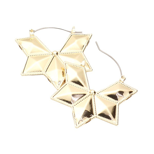 Gold Abstract Metal Pin Catch Detailed Earrings Star Texture Metal Earrings, adds beautiful glow & eye-catching style to any outfit, coordinate these earrings with any ensemble. Ideal for parties, special events, holidays. Perfect Gift for Birthdays, Anniversary, Mother's Day, Easter, Christmas, Valentines Day, Just Because