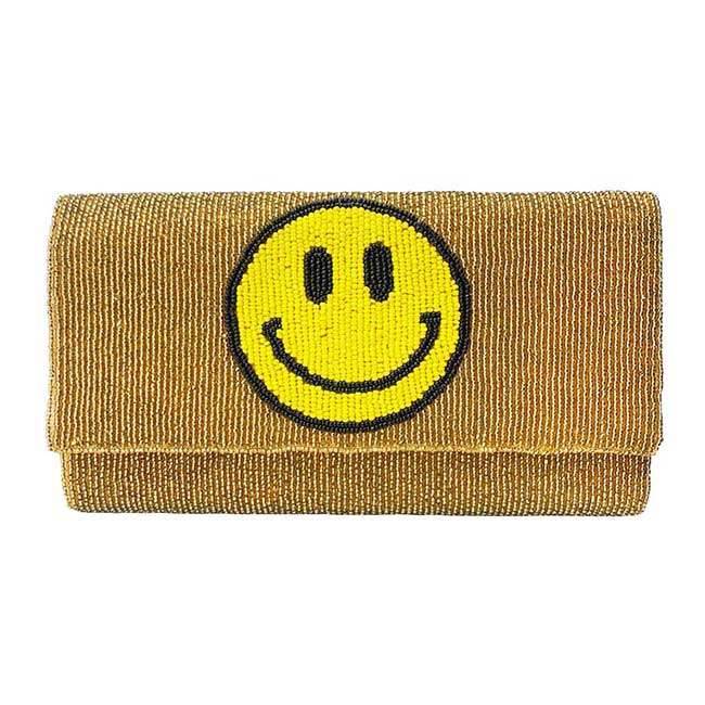 Gold Beaded Smile Clutch Crossbody Bag, Look like the ultimate fashionista when carrying this small Clutch bag, great for when you need something small to carry or drop in your bag. Keep your keys handy & ready for opening doors as soon as you arrive. Perfect Birthday Gift or any other events. These smiling face Clutch bag gift idea will sure to bring a smile to your loving one face!