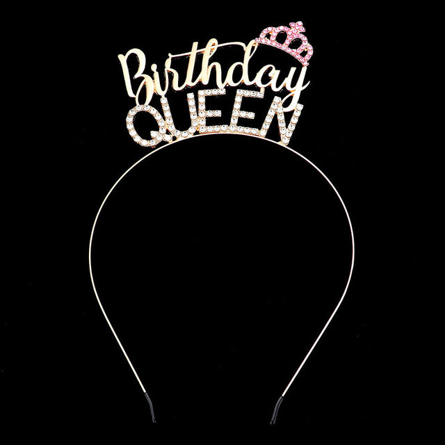 Gold Birthday Queen Rhinestone Metal Headband. This beautiful solid color Headband easy to use, light weight, Push back your hair with this exquisite birthday queen headband, spice up any plain outfit! Be ready to receive compliments. Be the ultimate trendsetter wearing this message themed chic headband with all your stylish outfits! Very beautiful accessory for ladies, For occasions: parties, birthdays, weddings, festivals, dances, celebrations, ceremonies, gift and other daily activities.