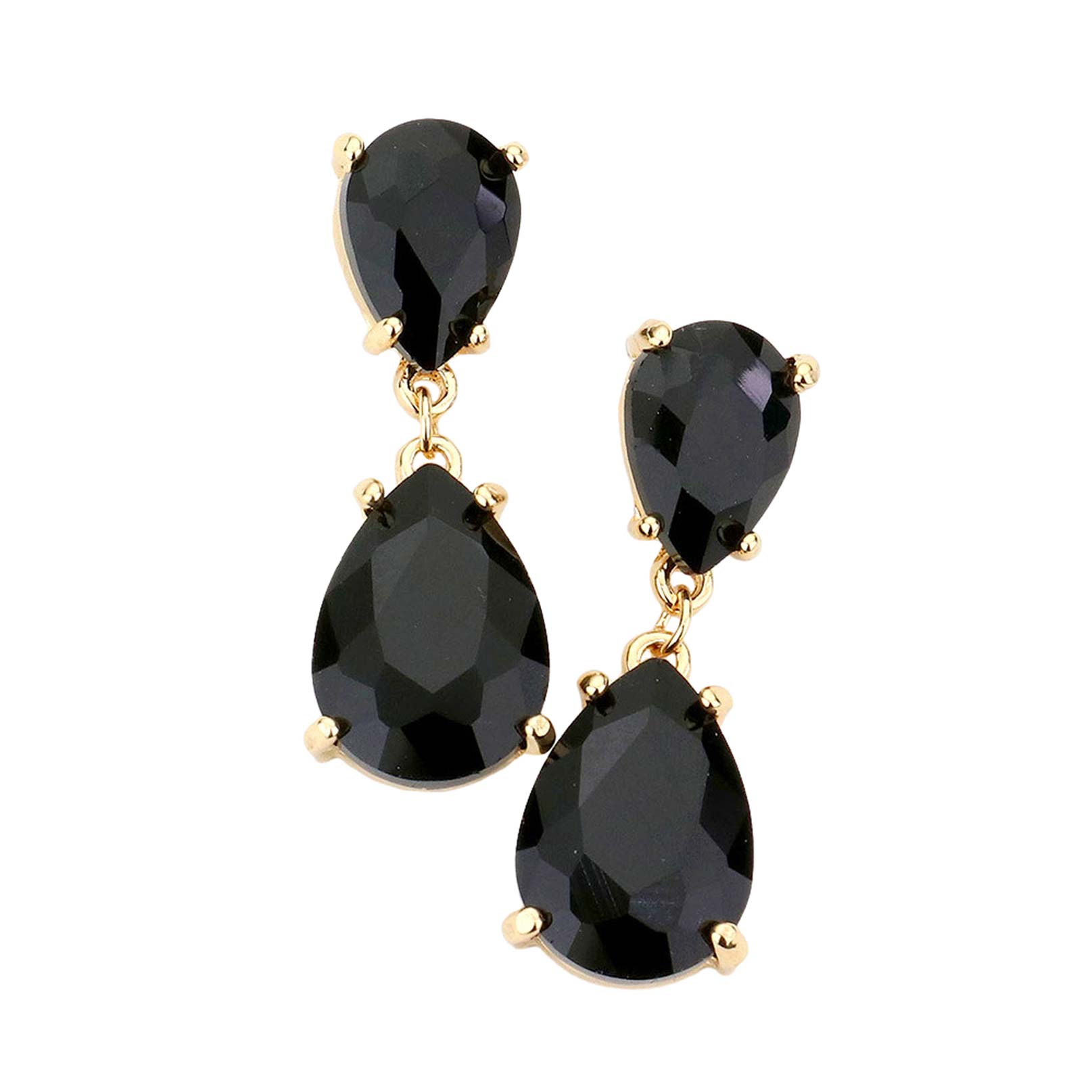 Gold Black Double Teardrop Link Dangle Evening Earrings, Beautiful teardrop-shaped dangle drop earrings. These elegant, comfortable earrings can be worn all day to dress up any outfit. Wear a pop of shine to complete your ensemble with a classy style. The perfect accessory for adding just the right amount of shimmer and a touch of class to special events. Jewelry that fits your lifestyle and makes your moments awesome!