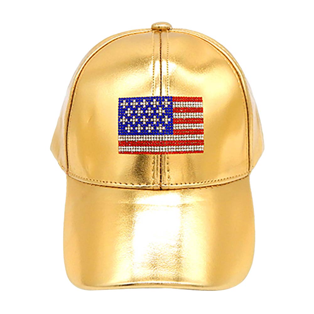 Gold Bling American USA Flag Baseball Cap, show your love for Your country with this sweet patriotic American flag baseball cap. Red, white, and blue are used for a trendy fireworks flare. Perfect to keep the sun out of your eyes, and to pull your hair back during exercises such as walking, running, biking, hiking, and more! its awesome Bling, Soft textured, embroidered with fun statement will become your favorite cap. G