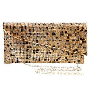 Gold Bling Leopard Patterned Evening Clutch Crossbody Bag, is the perfect choice to carry on the special occasion with your handy stuff. It is lightweight and easy to carry throughout the whole day. You'll look like the ultimate fashionista while carrying this Crossbody Evening Bag. This stunning Bling Leopard Patterned Clutch bag is perfect for weddings, parties, evenings, cocktail parties, wedding showers, receptions, proms, etc. 