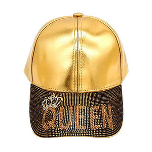 Gold Bling Queen Message Baseball Cap, High quality embroidered "Queen " Message on front, inspirational hat. Get your head in the game with this well-constructed baseball-style cap. perfect for the festive season, embrace the festive spirit with these Queen Message Cap, and keep your hair out of your face and eyes by wearing this comfortable baseball cap during all your outdoor activities like sports and camping!
