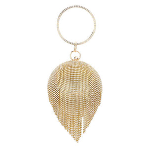Gold Bling Round Ball Fringe Evening Tote Crossbody Bag, is beautifully designed and fit for all occasions & places. Show your trendy side with this awesome evening crossbody bag. Versatile enough for carrying straight through the week, perfectly lightweight to carry around all day on special occasions. Perfect for makeup, money, credit cards, keys or coins, and many more things.