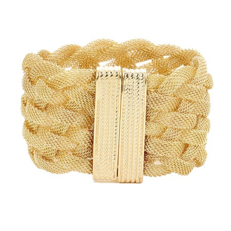Gold Braided Metal Mesh Detail Magnetic Bracelet Braid Mesh Accent Bracelet, covers a range of trends, including boho, classic, festival & modern, an eye-catching alternative for all year around. Pair with tee & jeans to dress up your laid-back look, or add to a dress to enhance your work ensemble. Ideal Gift, Any Occasion
