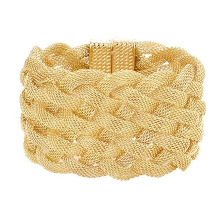 Braided Metal Mesh Detail Magnetic Bracelet - Gold