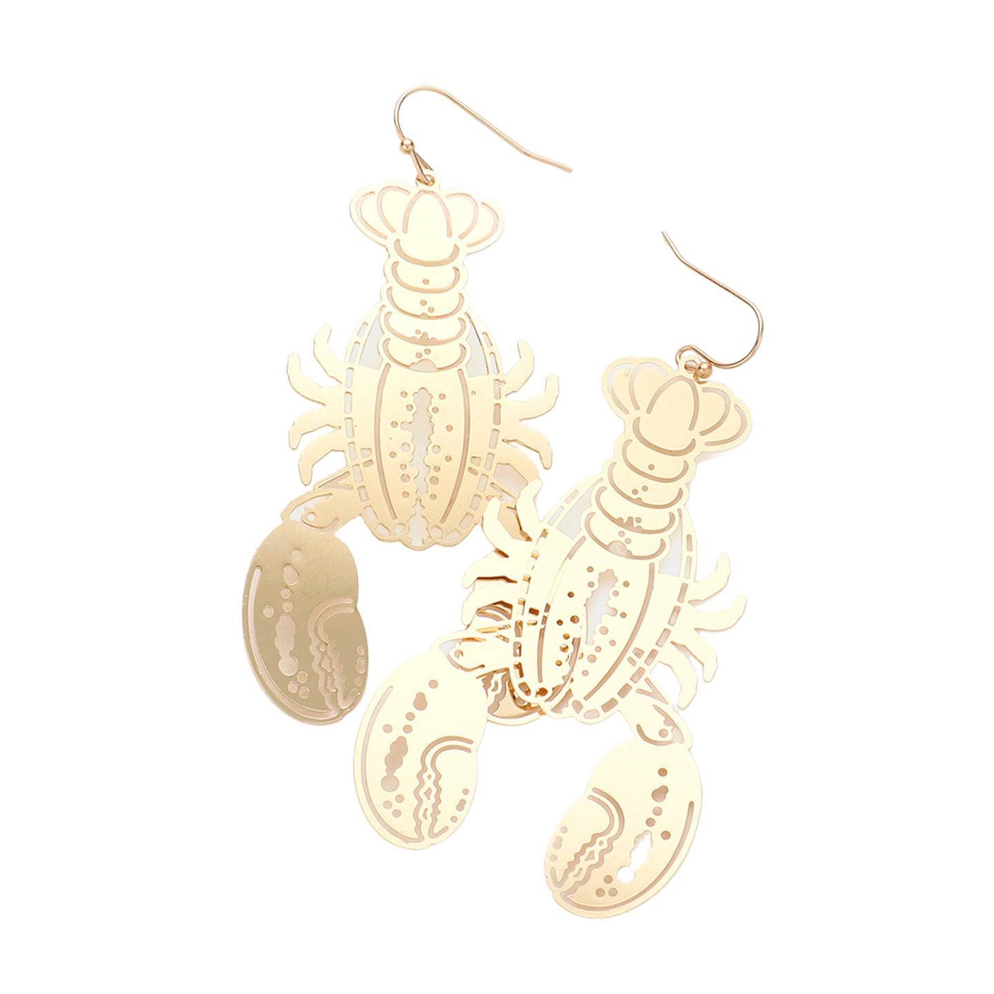 Gold Brass Metal Cut Out Lobster Dangle Earrings, are nicely designed to show your unique & beautiful outlook with these brass metal cutout lobster dangle earrings. Bring a little of the ocean to your daily look. Feel carefree as on vacation. Sea Life, earrings goes perfectly with a t-shirt, dress, or work clothes.Sea Life lobster-themed earring rock every party you attend. 