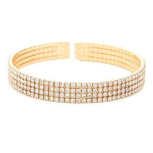 Gold Brass Metal Four Rows Rhinestone Cuff Bracelet, Get ready with these Cuff Bracelet, put on a pop of color to complete your ensemble. Perfect for adding just the right amount of shimmer & shine and a touch of class to special events. Perfect Birthday Gift, Anniversary Gift, Mother's Day Gift, Graduation Gift.