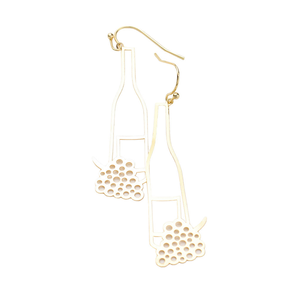 Gold Brass Metal Grape Champagne Dangle Earrings, are beautiful and fun handcrafted jewelry that fits your lifestyle everywhere. Adds a pop of pretty color to your attire. These fruits-themed Grape Champagne earrings will be the highlight of any outfit and add a touch of whimsy to your costume jewelry collection!