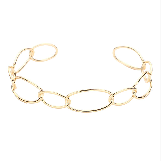 Gold Brass Metal Open Oval Link Cuff Bracelet, is beautiful addition to enlightening your beauty to a greater extent and make you feel absolutely special. It adds a pop of pretty color to enrich your attire. Coordinate with any outfit for a any occasion to make you absolutely fabulous and stand out from the crowd. Wear this awesome cuff bracelet at weddings, wedding showers, receptions, anniversaries, etc.