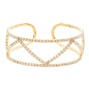 Gold Brass Metal Rhinestone Embellished Cuff Evening Bracelet, get ready with this bracelet to receive the best compliments on any special occasion. Put on a pop of color to complete your ensemble and make you stand out on special occasions. Awesome gift for birthdays, anniversaries, Valentine’s Day, or any special occasion