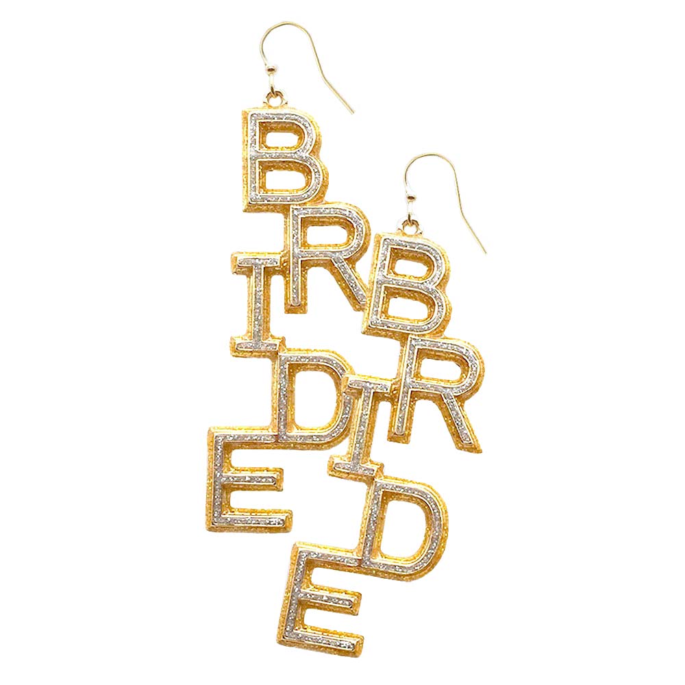 Gold Bride Message Drop Down Earrings, is an awesome gift idea for the bride to make her surprised with this beautiful message earring. Perfect choice for the wedding, reception, anniversary, thank you, special occasion, bachelorette Party and wedding shower, etc. to have a unique and beautiful look with the wedding or special outfit. Its gorgeous glow attracts the attention of the crowd of the occasio