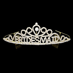 Gold Bridesmaid Rhinestone Pave Party Tiara. This elegant rhinestone design, makes you more charm. A stunning bridesmaid Tiara that can be a perfect Bridal Headpiece. This tiara features precious stones and an artistic design. This hair accessory is really beautiful, Pretty and lightweight. Makes You More Eye-catching at events and wherever you go. Suitable for Wedding, Engagement, Birthday Party, Any Occasion You Want to Be More Charming.