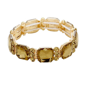 Gold Brown Sparkling Emerald Cut Glass Crystal Stretch Bracelet Crystal Bracelet , Glitzy glass crystals, stylish stretch bracelet that is easy to put on, take off and comfortable to wear. The perfect match for your LBD, multiple colors to match your wardrobe, Accent your work or casual attire with this  dazzling bracelet. 