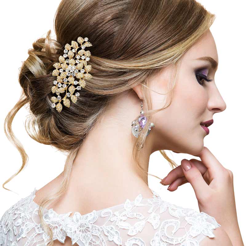 Gold Bubble Stone Embellished Flower Leaf Cluster Hair Comb, amps up your hairstyle with a glamorous look on special occasions with this Bubble Stone Embellished Flower Leaf Cluster Hair Comb! It will add a touch to any special event. These are Perfect Birthday Gifts, Anniversary Gifts, Graduation gifts, and any occasion.