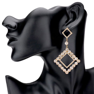 Gold Bubble Stone Embellished Open Square Dangle Evening Earrings. Look like the ultimate fashionista with these Earrings! Add something special to your outfit ! It will be your new favorite accessory. Perfect Birthday Gift, Anniversary Gift, Mother's Day Gift, Graduation Gift, Prom Jewelry, Just Because Gift, Thank you Gift.