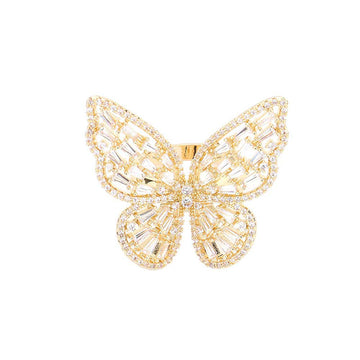 Gold CZ Glass Stone Embellished Butterfly Ring. Butterfly represents transformation and new beginnings. If you are drawn to classy and refined styles, this exquisite ring is the best match for you. Jewelry that fits your lifestyle! This butterfly ring is a great gift for a bugs insects admirer. Perfect Birthday Gift, Anniversary Gift, Mother's Day Gift, Valentine's Gift, Graduation Gift, Just Because Gift, Thank you Gift.