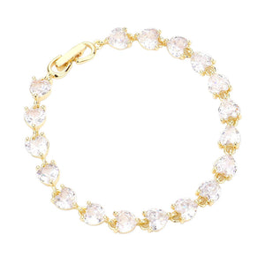 Gold CZ Heart Link Evening Bracelet. These Cubic Zirconia bracelets are easy to put on, take off and so comfortable for daily wear. Pair these with tee and jeans and you are good to go. It will be your new favorite go-to accessory. Perfect Birthday gift, friendship day, Mother's Day, Graduation Gift.