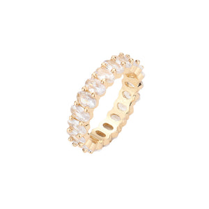 Gold CZ Oval Accented Band Ring, it's a ring that can be worn on special occasions with luxe and perfect beauty. It perfectly fits on your finger according to the size variations. It's perfectly lightweight and can be put on and off easily. Made of high-quality material and absolutely durable. Wear this gorgeous ring at a wedding, wedding shower, reception, anniversary, etc. 