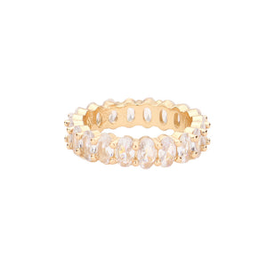 Gold CZ Oval Accented Band Ring, it's a ring that can be worn on special occasions with luxe and perfect beauty. It perfectly fits on your finger according to the size variations. It's perfectly lightweight and can be put on and off easily. Made of high-quality material and absolutely durable. Wear this gorgeous ring at a wedding, wedding shower, reception, anniversary, etc. 