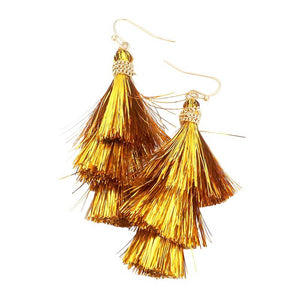 Gold Christmas Fringe Dangle Earrings. Are you looking for some cute and fun earrings for Christmas! These cute Christmas earrings will decorate your Christmas costumes or outfits . They will make them more exciting and eye-catching! Christmas dangle earrings can be used in Christmas, New Year parties and other joyous occasions. Awesome gift idea to give someone who loves the magic of Christmas.