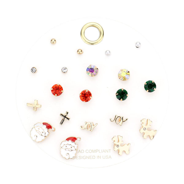 Christmas Pearl Cross JOY Santa Claus Rudolph Stud Earrings. Get ready with these bright post back earrings add a pop of color to your ensemble. Perfect for adding just the right amount of shimmer & shine and a touch of class to special events. Perfect Birthday Gift, Anniversary Gift, Mother's Day Gift, Graduation Gift