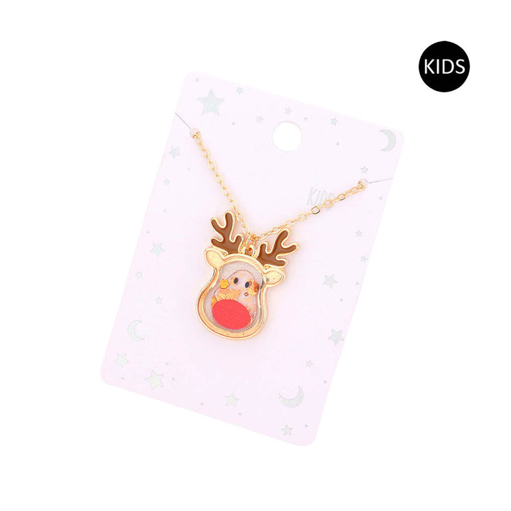 Gold Christmas Rudolph Pendant Kids Necklace, Let your kid wear this awesome Christmas-themed Pendant Necklace with any look for a hint of bling! A delicately polished necklace that will enhance her look. It's versatile enough for wearing straight through the week. Coordinate with any ensemble from casual to daily wear. The perfect addition to your attire and to every outfit. Make your kid feel special and stand out from the crowd with this Rudolph kids necklace. Merry Christmas!