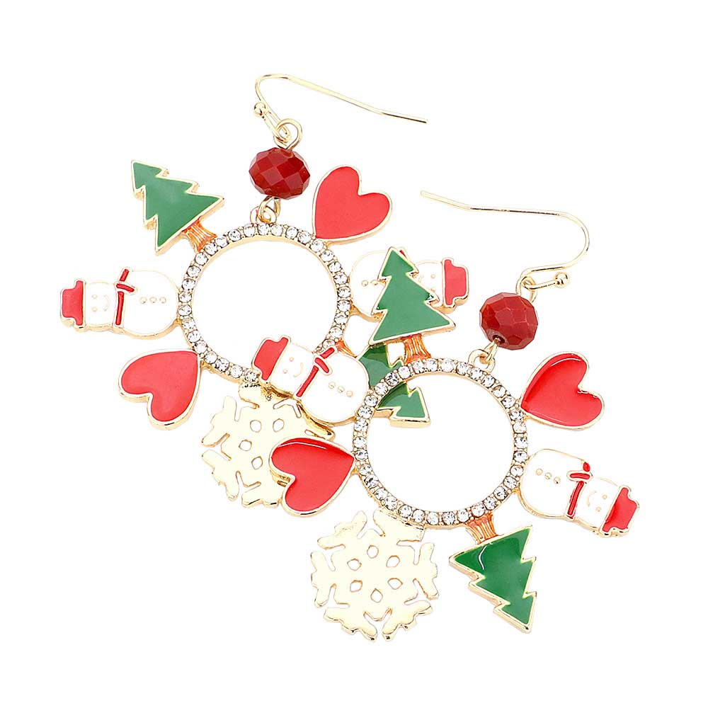 Gold Christmas Theme Charm Open Circle Dangle Earrings, elegance and cuteness becomes you in these lightweight and playful, shiny glamorous Christmas earrings, get into the Christmas spirit with these gorgeous handcrafted Christmas Open Circle Dangle earrings, they will dangle on your earlobes & bring a smile to those who look at you. Perfect Gift December Birthdays, Christmas, Stocking Stuffers, Secret Santa, BFF, etc. 