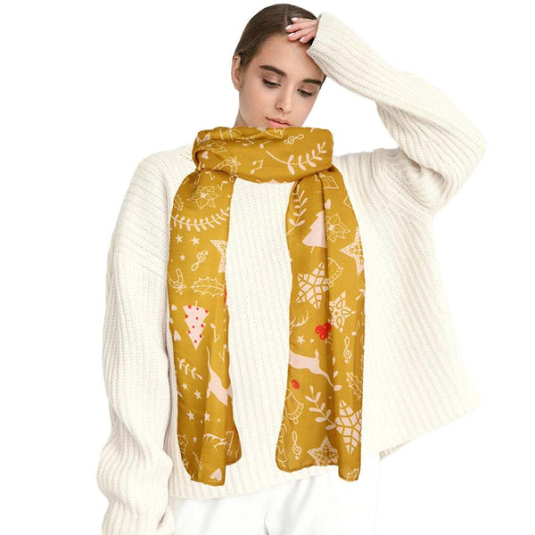 Gold Christmas Theme Printed Holiday Scarf, is absolutely a beautiful addition to your attire. The attractive Christmas theme makes this scarf awesome to amp up your beauty to a greater extent at the Christmas party. It perfectly adds luxe and class to your ensemble. Absolutely amplifies the glamour with a plush material that feels amazing snuggled up against your cheeks. It's a versatile choice and can be worn in many ways with any outfit. 