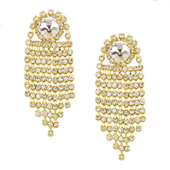 Gold Clear Rhinestone Fringe Evening Earrings; Get ready with these bright earrings, put on a pop of color to complete your ensemble. Perfect for adding just the right amount of shimmer & shine and a touch of class to special events. Perfect Birthday Gift, Anniversary Gift, Mother's Day Gift, Graduation Gift.