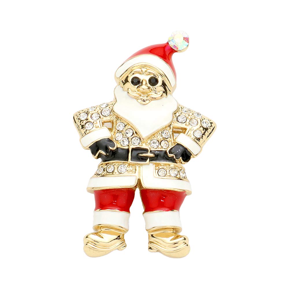 Gold Crystal Enamel Santa Claus Pin Brooch, This Christmas-themed Crystal Enamel Brooch adds a gorgeous glow to your Christmas outfit in perfect style. Beautifully crafted designed jewelry that fits your lifestyle with seasonal perfection. These Santa Claus Brooches are just the thing that you need to complete your costume and make you more comfortable & confident!