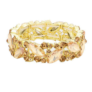 Gold Crystal Glass Marquise Evening Stretch Bracelet. This Crystal Evening Stretch Bracelet sparkles all around with it's surrounding, stretch bracelet that is easy to put on, take off and comfortable to wear. It looks modern and is just the right touch to set off. Perfect jewelry to enhance your look. Awesome gift for birthday, Anniversary, Valentine’s Day or any special occasion.