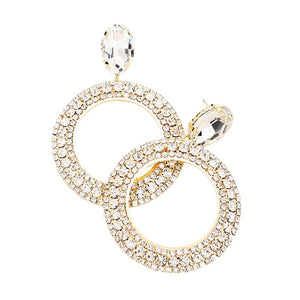 Gold Crystal Rhinestone Open Circle Dangle Evening Earrings, beautifully crafted design adds a gorgeous glow to any outfit at any time and any place with a perfect and attractive look. Earrings that fit your lifestyle in a unique style! Perfect gift for Birthday, Anniversary, Mother's Day, Thank you, etc. to your friends, family, and acquaintances. Enjoy the moments with beauty!