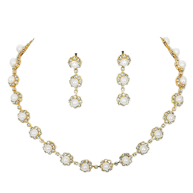 Gold Crystal Rhinestone Pearl Flower Collar Necklace, is a unique and gorgeous jewelry set that enriches your beauty and represents your perfect class on special occasions. It will give you an enhanced attraction that will bring smiles to faces with joy. Make your moments beautiful and memorable with this pearl flower necklace.