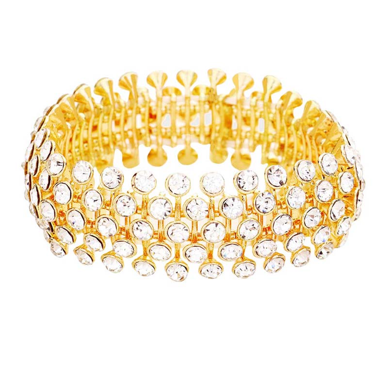 Gold Crystal Round Bubble Stretch Evening Bracelet, Get ready with these stretch Bracelets to receive the best compliments on any special occasion. Put on a pop of color to complete your ensemble and make you stand out on special occasions. Perfect for adding just the right amount of shimmer & shine and a touch of class to special events.  This evening bracelet is just what you need to update your wardrobe. Perfect gift for Birthdays, Anniversaries, Mother's Day, Thank you, etc.