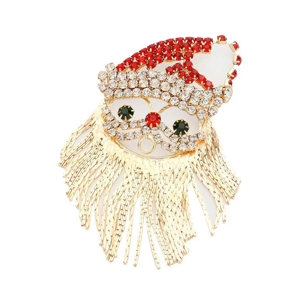 Gold Crystal Santa Claus Fringe beard brooch, Get into the Christmas spirit & make yourself more attractive this Christmas with this beautiful Santan Clause Fringe Beard Brooch. This Christmas-themed Crystal Brooch is awesome to show off your trendy choice. Beautifully crafted designed jewelry that fits your lifestyle with seasonal perfection. These Brooches are just the thing that you need to complete your costume and make you more comfortable & confident