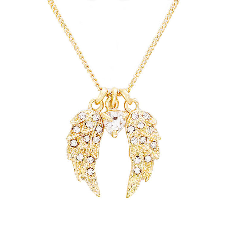 Gold Crystal Wing Heart Bead Pendant Necklace, put on a pop of color to complete your ensemble. Perfect for adding just the right amount of shimmer & shine and a touch of class to special events. Perfect Birthday Gift, Anniversary Gift, Mother's Day Gift, Graduation Gift.