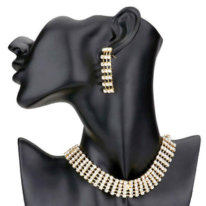 Gold Crystal rhinestone choker evening necklace, These gorgeous crystal jewelry sets will show your perfect beauty & class on any special occasion. The elegance of these stones goes unmatched. Great for wearing at a party! Perfect for adding just the right amount of glamour and sophistication to important occasions. These classy rhinestone choker jewelry sets are perfect for parties, weddings, and evenings