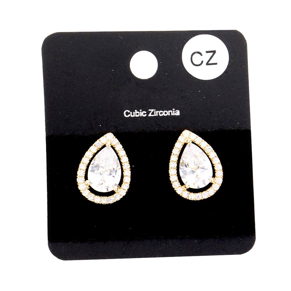 Gold Cubic Zirconia Teardrop Stud Earrings, are beautifully crafted earrings that dangle on your earlobes with a perfect glow to make you stand out and show your unique and beautiful look everywhere on special occasions. Put on a pop of color to complete your special day ensemble in an attractive way.