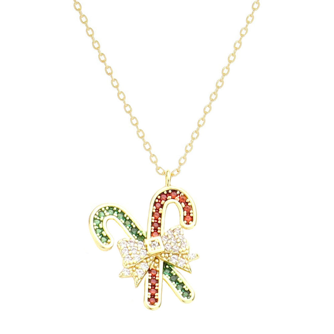 Gold Dipped CZ Bow Candy Cane Pendant Necklace, Get ready with these Pendant Necklace, put on a pop of color to complete your ensemble. Perfect for adding just the right amount of shimmer & shine and a touch of class to special events. Perfect Birthday Gift, Anniversary Gift, Mother's Day Gift, Graduation Gift.